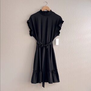 Tahari Arthur S. Levine Black Midi Dress with Ruffle Sleeves